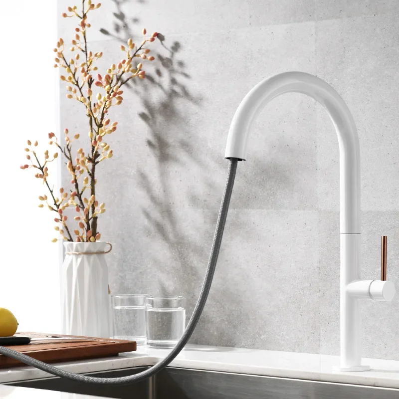 Pull Out Kitchen Faucet Matte Black /White Cold And Hot Water Single Handle Brass Kitchen Sink Rotation Spray Mixer
Pull Out Kitchen Faucet Matte Black /White Cold And Hot Water Single Handle Brass Kitchen Sink Rotation Spray Mixer