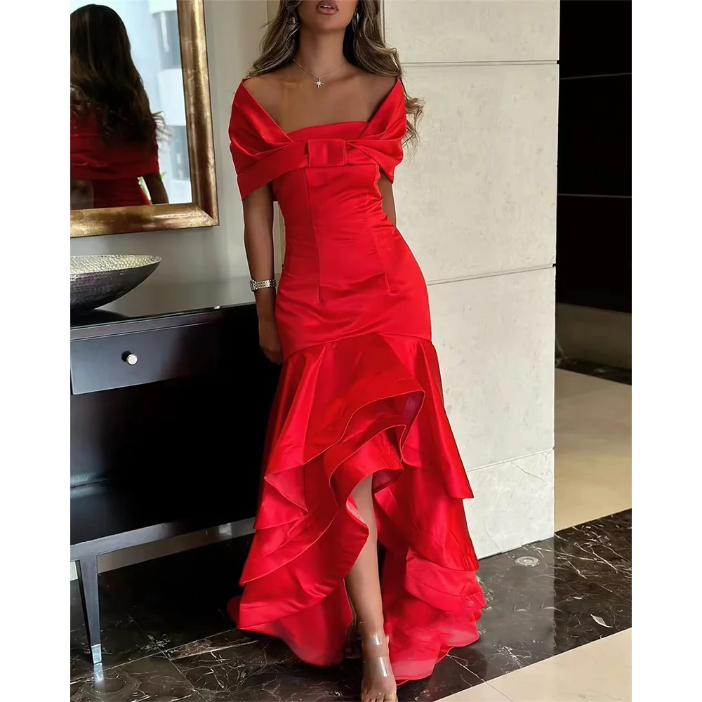 Red High Low Ruffles Evening Dresses Woman Elegant vestidos de noche Off Shoulder Prom Dress Arabic Chic Party Gowns Customized
Red High Low Ruffles Evening Dresses Woman Elegant vestidos de noche Off Shoulder Prom Dress Arabic Chic Party Gowns Customized