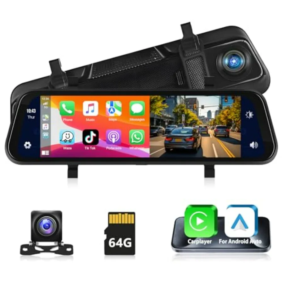 9.66 Carplay Mirror Dash Cam Front and Rear Dual Cameras with Night Vision Parking Assistance Voice Control 64GB TF Card Black
9.66 Carplay Mirror Dash Cam Front and Rear Dual Cameras with Night Vision Parking Assistance Voice Control 64GB TF Card Black