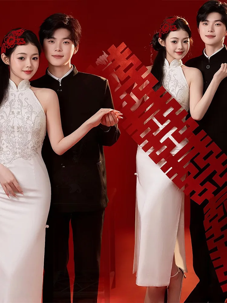 Elegant White Qipao Wedding Dress Morning Shoot New Chinese Style for Women New Bride Stage Costume Traditional Ethnic Fashion
Elegant White Qipao Wedding Dress Morning Shoot New Chinese Style for Women New Bride Stage Costume Traditional Ethnic Fashion