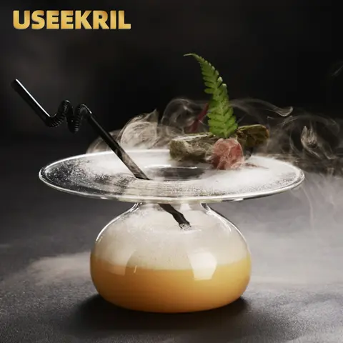 UFO Shaped Creative Cocktail Glasses Restaurant Hotel Molecule  Cocktail Glass UFO Dry Ice Art Decorate Dish Sashimi Plate