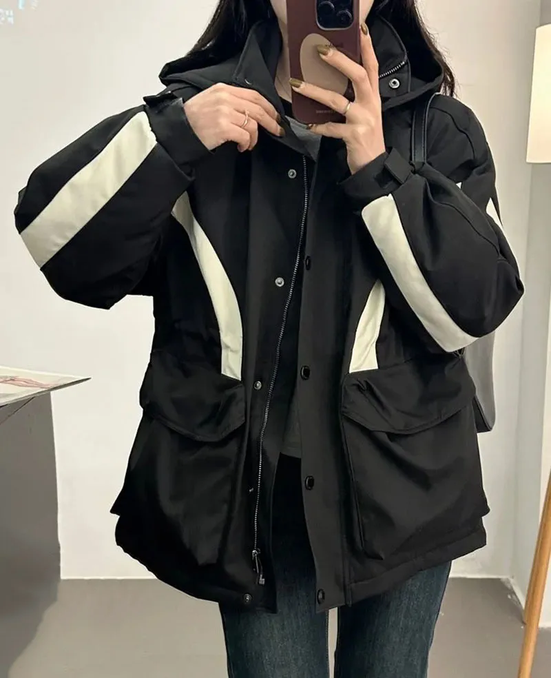 Vintage hooded outwear women's jacket autumn winter loose big pocket coat for women splices casual jacket female
Vintage hooded outwear women's jacket autumn winter loose big pocket coat for women splices casual jacket female