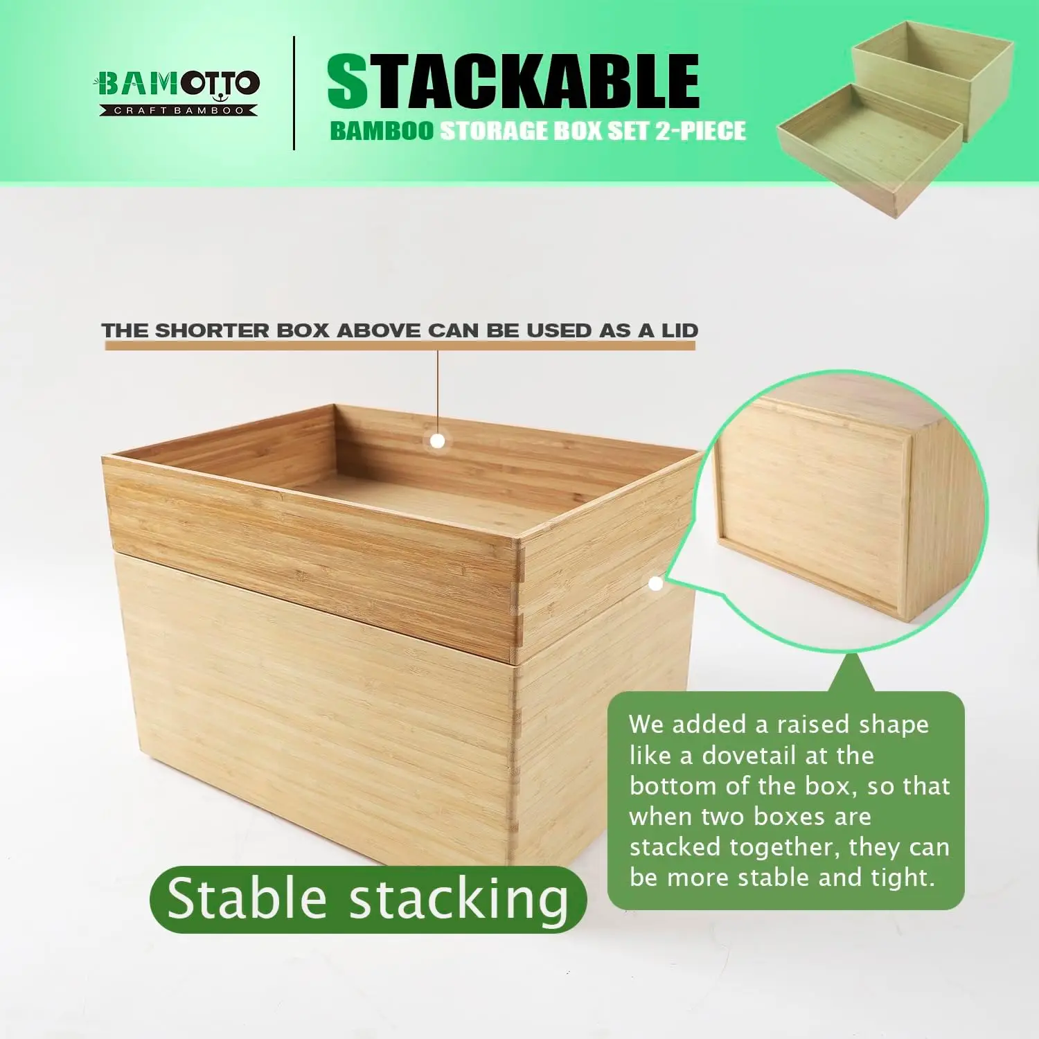 Bamotto 2-Piece Large Bamboo Storage Box Set, 7.1-Inch High Stackable Deep-Drawer Organizer For Kitchen Cutlery, Utensils &
Bamotto 2-Piece Large Bamboo Storage Box Set, 7.1-Inch High Stackable Deep-Drawer Organizer For Kitchen Cutlery, Utensils &