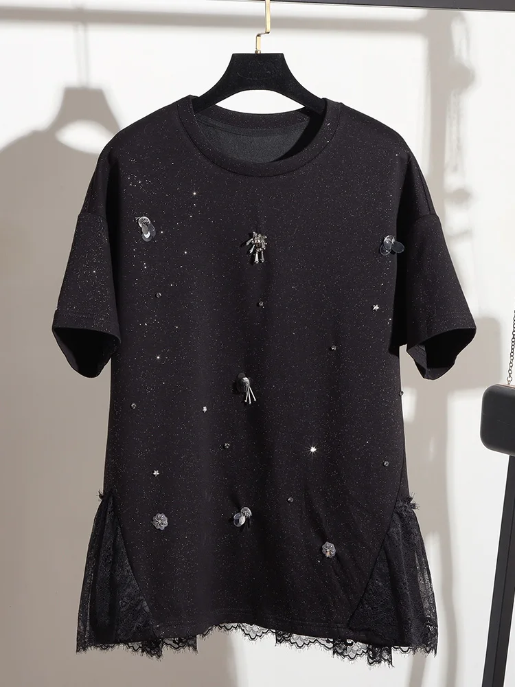 Loose Lace Splice ort Sve round Ne T-irt Women's Spring Faion Design Sense Street Sle Creative Pattern Bead up Top
Loose Lace Splice ort Sve round Ne T-irt Women's Spring Faion Design Sense Street Sle Creative Pattern Bead up Top