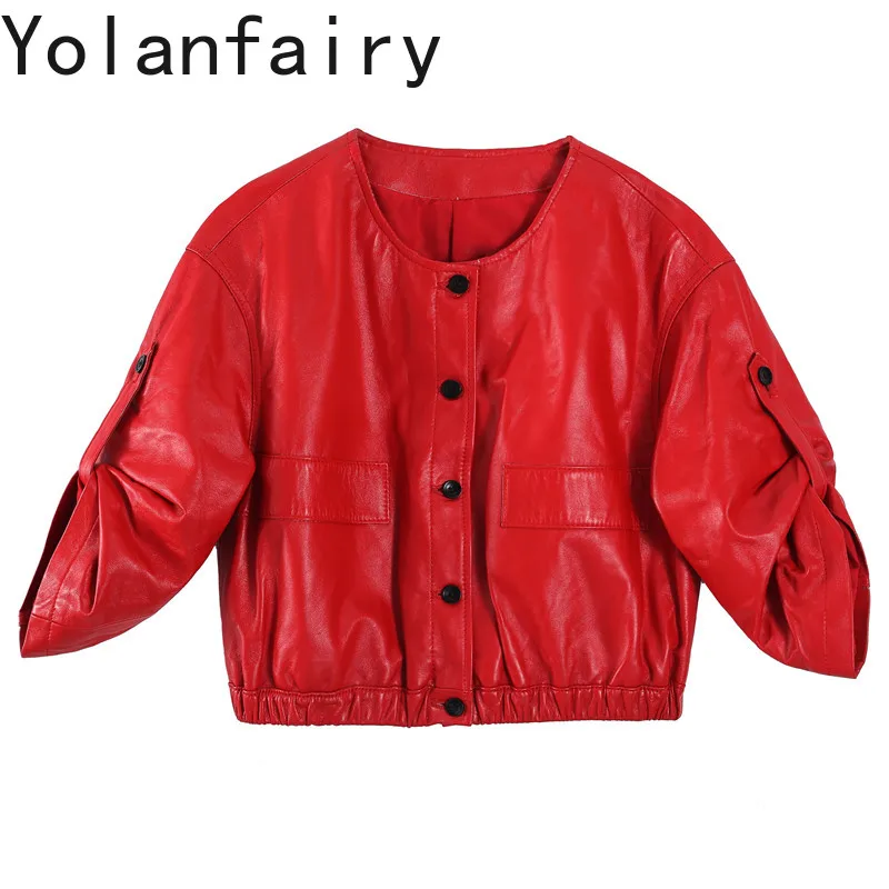 YOLANFAIRY Red Real Sheepskin Leather Jacket Women Autumn 2026 New Round Neck Korean Style Short Genuine Leather Coat Chaquetas
YOLANFAIRY Red Real Sheepskin Leather Jacket Women Autumn 2026 New Round Neck Korean Style Short Genuine Leather Coat Chaquetas