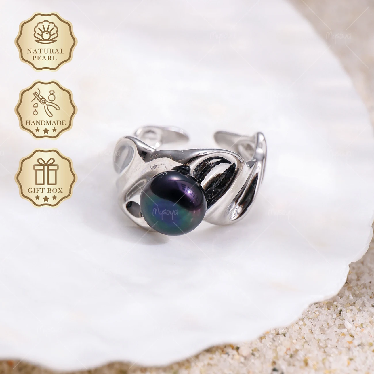 MYSOYA 8-9mm Black Freshwater Pearl Open Ring Silver Textured Ring, Gift Box, Birthday Jewelry S365
MYSOYA 8-9mm Black Freshwater Pearl Open Ring Silver Textured Ring, Gift Box, Birthday Jewelry S365