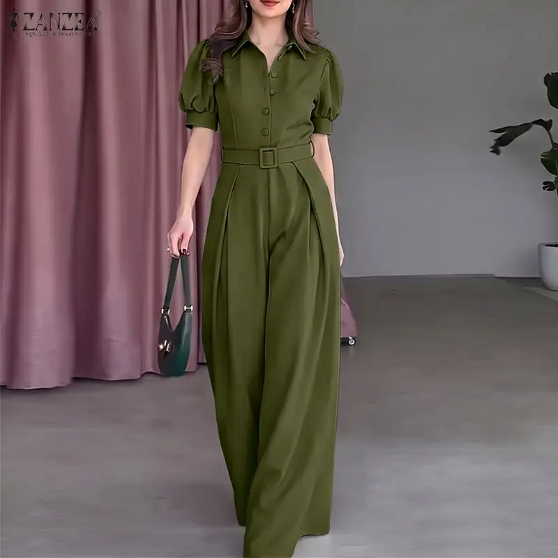 ZANZEA Elegant Summer Women Jumpsuits Short Sleeve Turn-down Collar Solid Color Party OL Work Overalls Playsuits Wide Leg Pants
ZANZEA Elegant Summer Women Jumpsuits Short Sleeve Turn-down Collar Solid Color Party OL Work Overalls Playsuits Wide Leg Pants