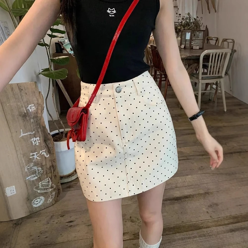 Fashion Versatile Polka Dot Printing Denim Bodycon Skirt Women's Korean Style Casual High Waist Slim A-line Skirt With Lining
Fashion Versatile Polka Dot Printing Denim Bodycon Skirt Women's Korean Style Casual High Waist Slim A-line Skirt With Lining