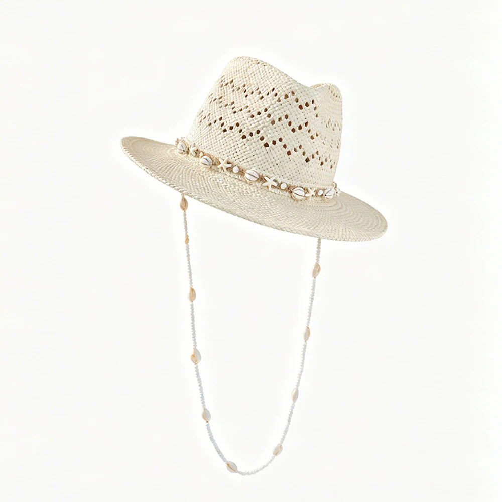 2026 New Boho Summer Straw Hat for Women Breathable Hollow Out Panama Fedora Beach Sun Hat with Sea Shell Pearl Chain Wide Brim
2026 New Boho Summer Straw Hat for Women Breathable Hollow Out Panama Fedora Beach Sun Hat with Sea Shell Pearl Chain Wide Brim