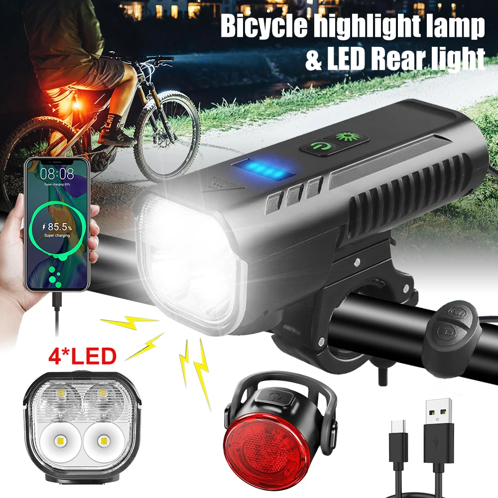 Waterproof 4 LED Bike Light USB Charging 5000lm 8 Light Modes Safety Night MTB Cycling Lamp with Remote Control 130dB Bike Horn
Waterproof 4 LED Bike Light USB Charging 5000lm 8 Light Modes Safety Night MTB Cycling Lamp with Remote Control 130dB Bike Horn