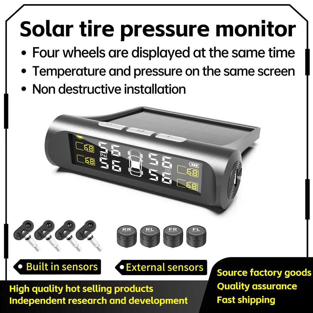 Wireless Solar TPMS TY01 Tire Pressure Monitor, High Precision External Tire Pressure Alarm Sensor for Four Wheel Vehicles
Wireless Solar TPMS TY01 Tire Pressure Monitor, High Precision External Tire Pressure Alarm Sensor for Four Wheel Vehicles