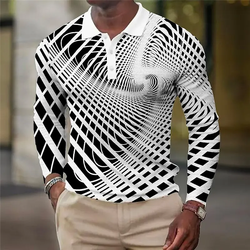 Men's optical dislocation print golf shirt long sleeve polo shirt lapel business casual button 3D print autumn and winter
Men's optical dislocation print golf shirt long sleeve polo shirt lapel business casual button 3D print autumn and winter