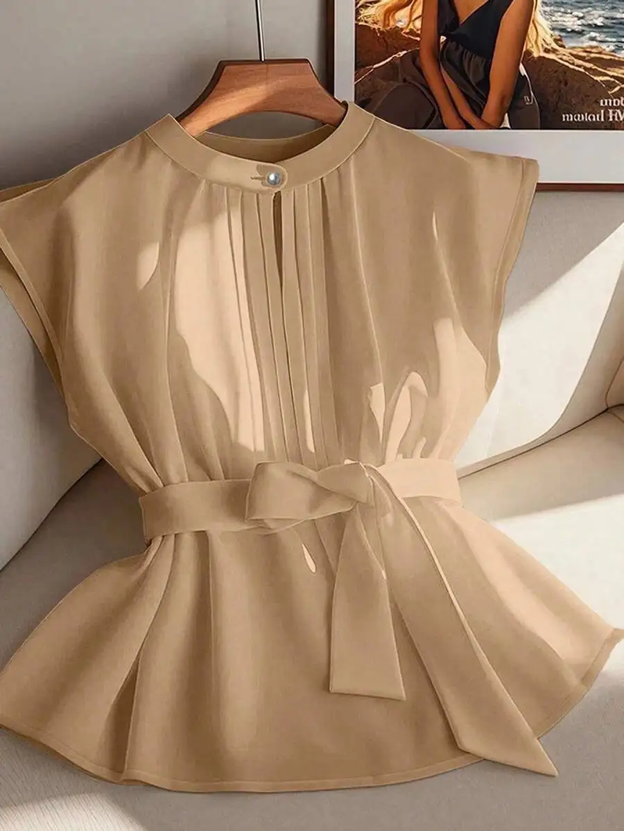 Beige Womens Casual Blouse With Bow Belt Chinese Style Spring Summer
Beige Womens Casual Blouse With Bow Belt Chinese Style Spring Summer