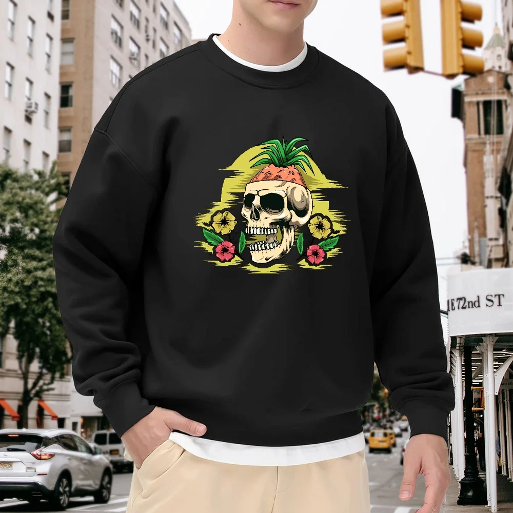 Men's Black Crew Neck Loose Sweatshirt with Pineapple Skull Print Design, Street Fashion Style, Everyday Casual Versatile Top, Comfortable and Breathable Polyester Fabric
Men's Black Crew Neck Loose Sweatshirt with Pineapple Skull Print Design, Street Fashion Style, Everyday Casual Versatile Top, Comfortable and Breathable Polyester Fabric