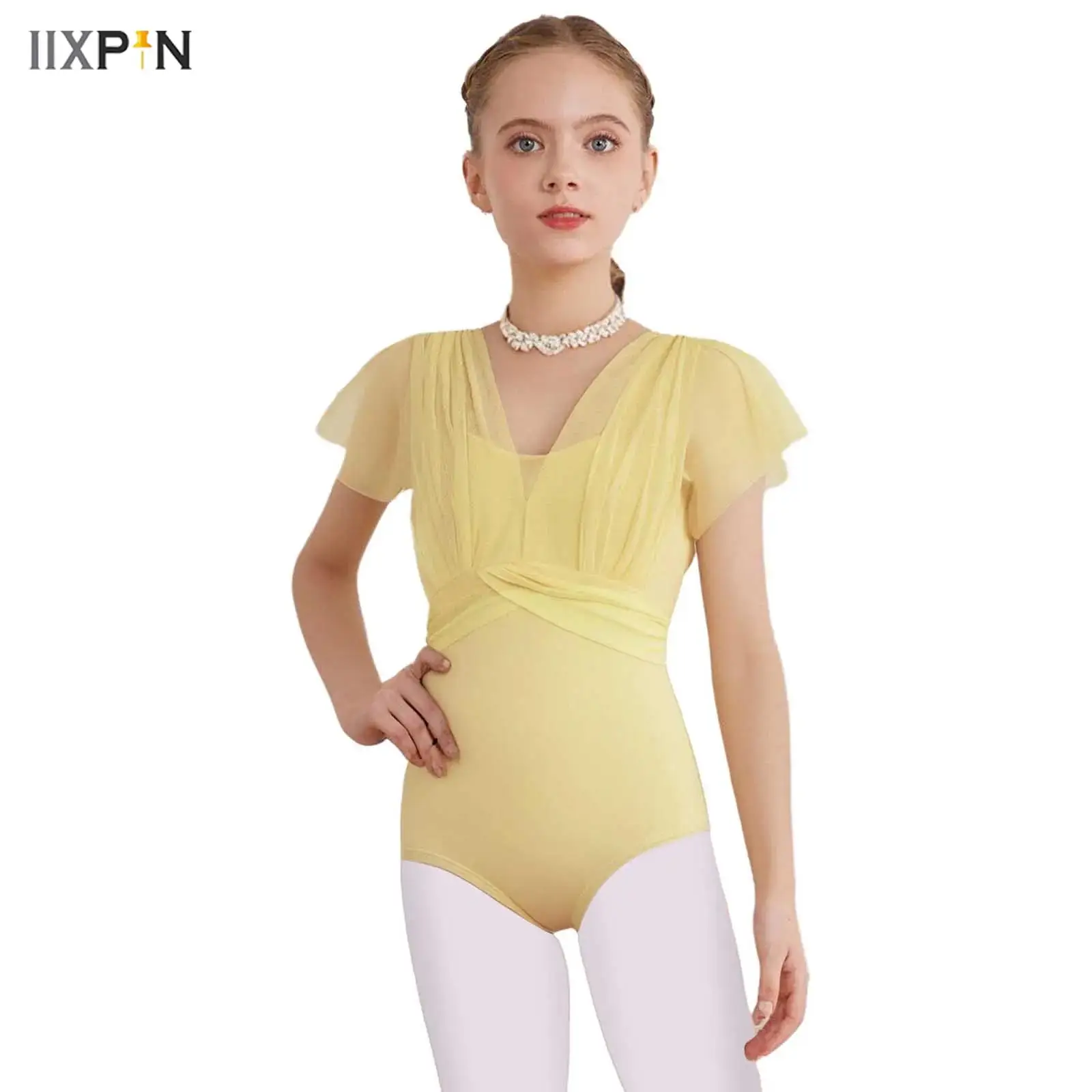 Kids Girls Ballet Dance Practice Leotard Ruffled Sleeves Ruched Sheer Mesh Overlay Bodice Leotard Gymnastics Performance Costume
Kids Girls Ballet Dance Practice Leotard Ruffled Sleeves Ruched Sheer Mesh Overlay Bodice Leotard Gymnastics Performance Costume