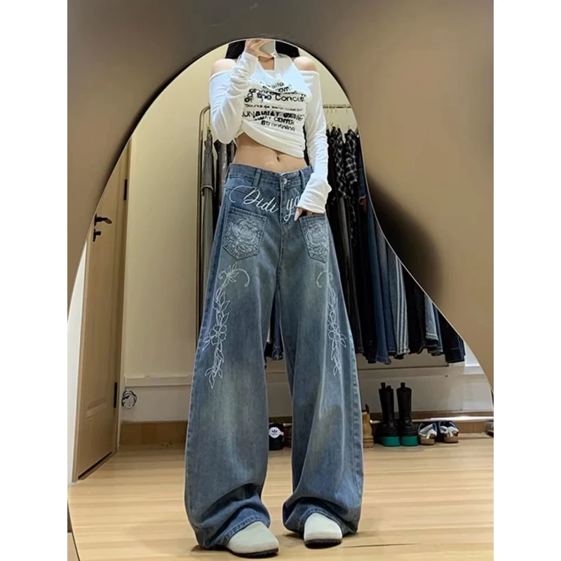 Women's Y2K American Retro Rose Letter Embroidery Jeans Vintage Washed Straight Cut Knife Pants Ladies Fashion 2026
Women's Y2K American Retro Rose Letter Embroidery Jeans Vintage Washed Straight Cut Knife Pants Ladies Fashion 2026