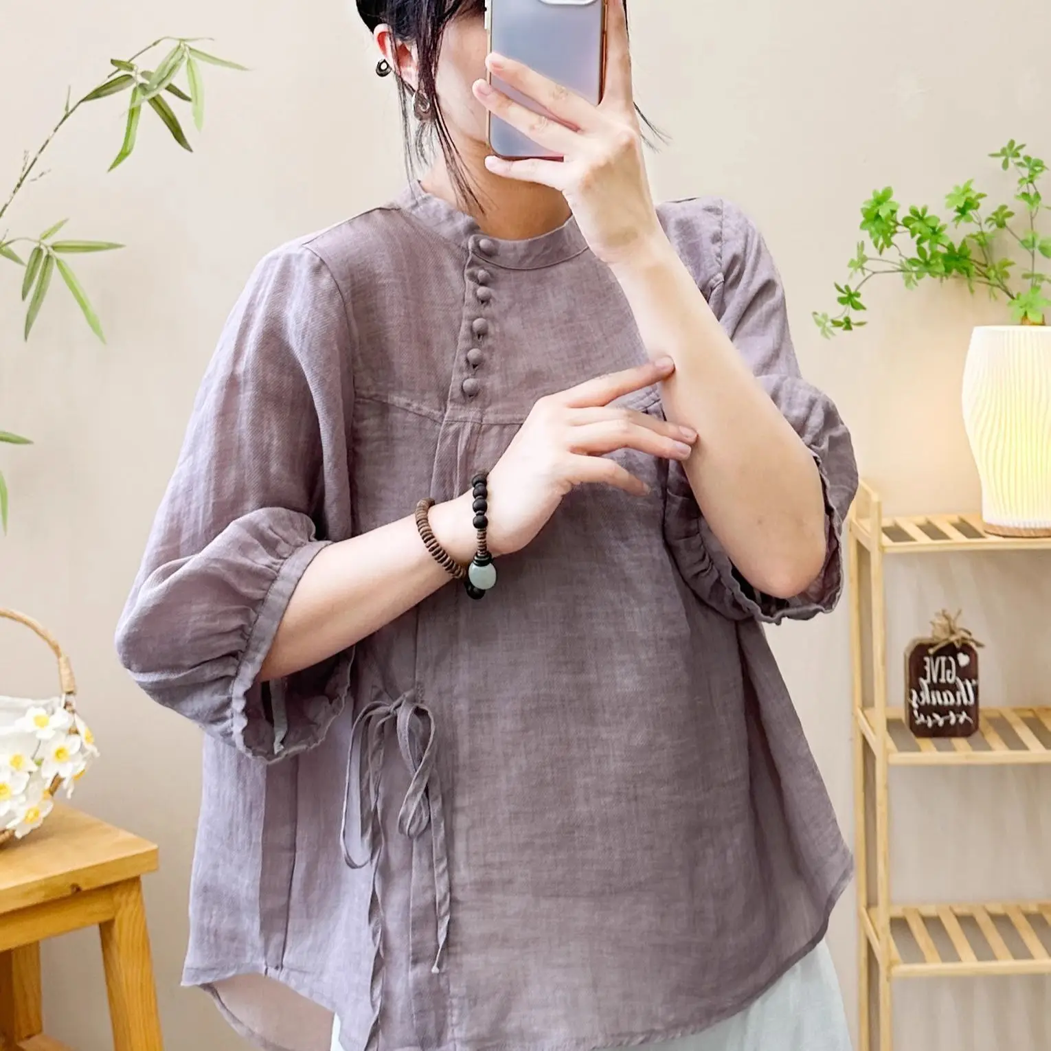 New Spring and Summer Elegant, Literary, Retro, Casual Solid Color Women's Plus Size Loose Slimming Five-Eighth Sleeve Tie Shirt
New Spring and Summer Elegant, Literary, Retro, Casual Solid Color Women's Plus Size Loose Slimming Five-Eighth Sleeve Tie Shirt