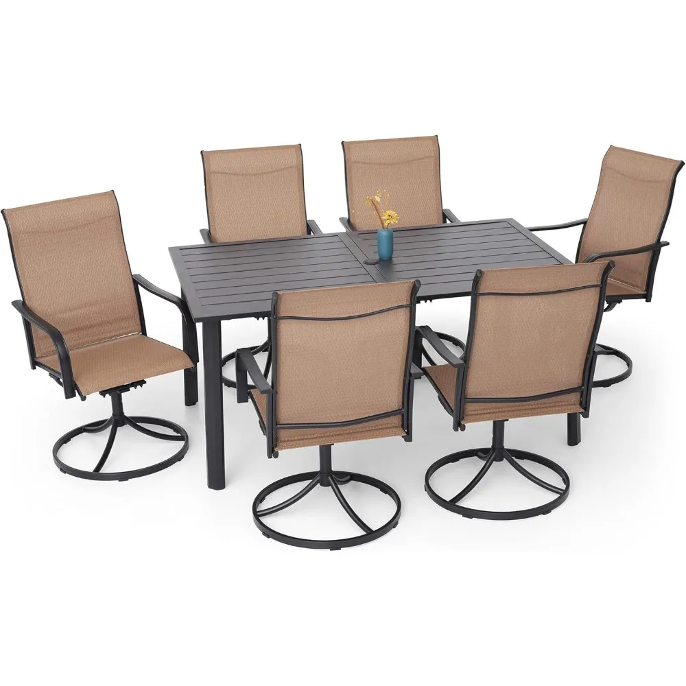 7-Piece Outdoor Dining Set, 6 Swivel Chairs & 63'' Rectangular Dining Table with All Weather Frame Furniture Set -Brown Style2
7-Piece Outdoor Dining Set, 6 Swivel Chairs & 63'' Rectangular Dining Table with All Weather Frame Furniture Set -Brown Style2