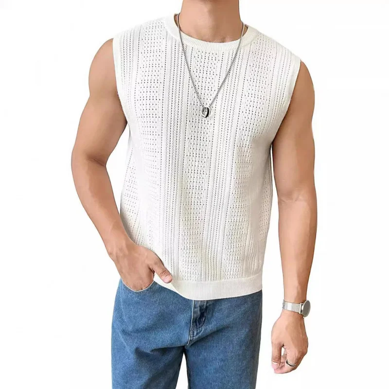 Летняя мужская новая однотонная полая дышащая повседневная жилетка с круглым вырезом, трикотажная рубашка, мужской топ без рукавов, мужская одежда
Летняя мужская новая однотонная полая дышащая повседневная жилетка с круглым вырезом, трикотажная рубашка, мужской топ без рукавов, мужская одежда