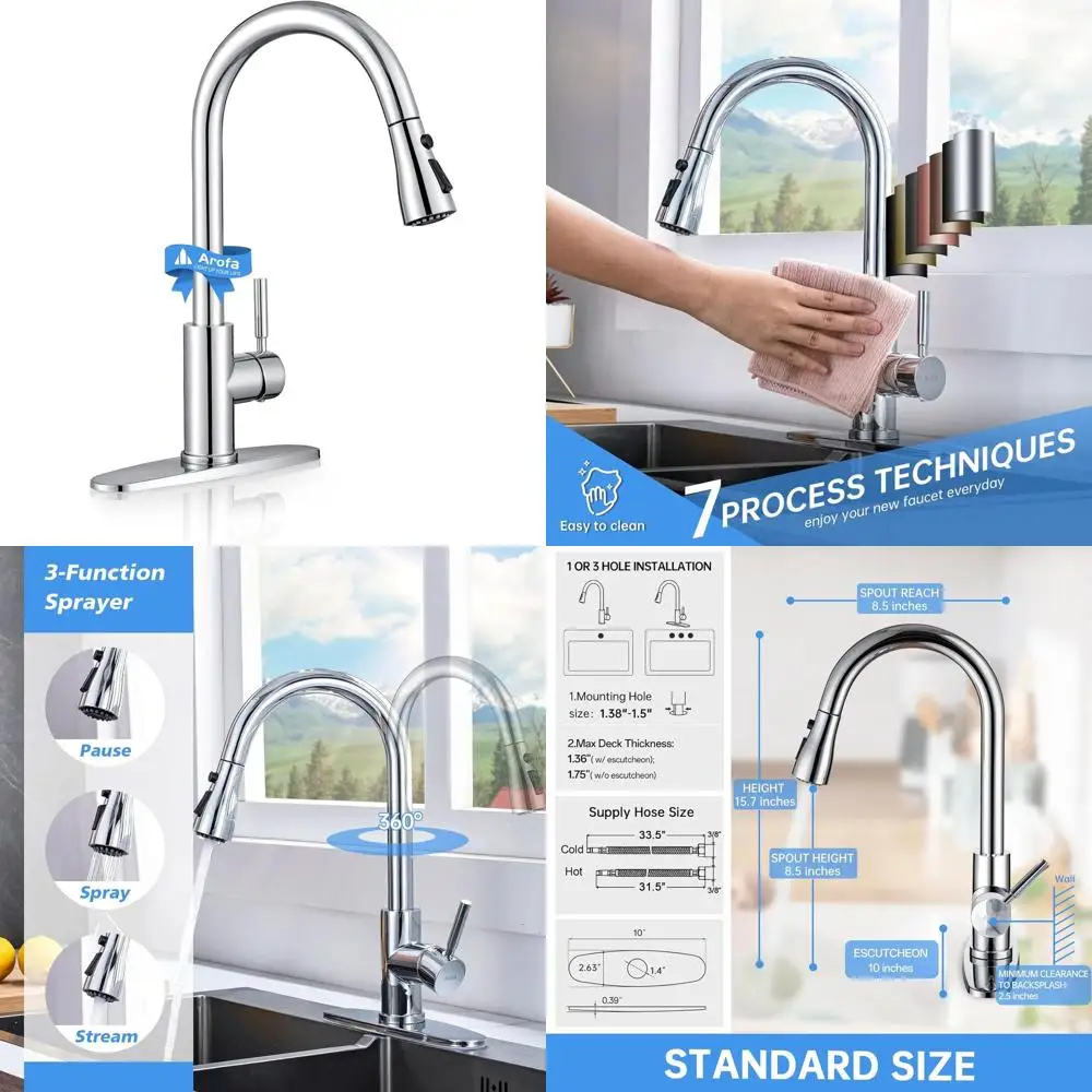 Modern High-Arc Pull-Down Spray Single-Handle Chrome Kitchen Faucet for 1/3 Hole Sinks
Modern High-Arc Pull-Down Spray Single-Handle Chrome Kitchen Faucet for 1/3 Hole Sinks