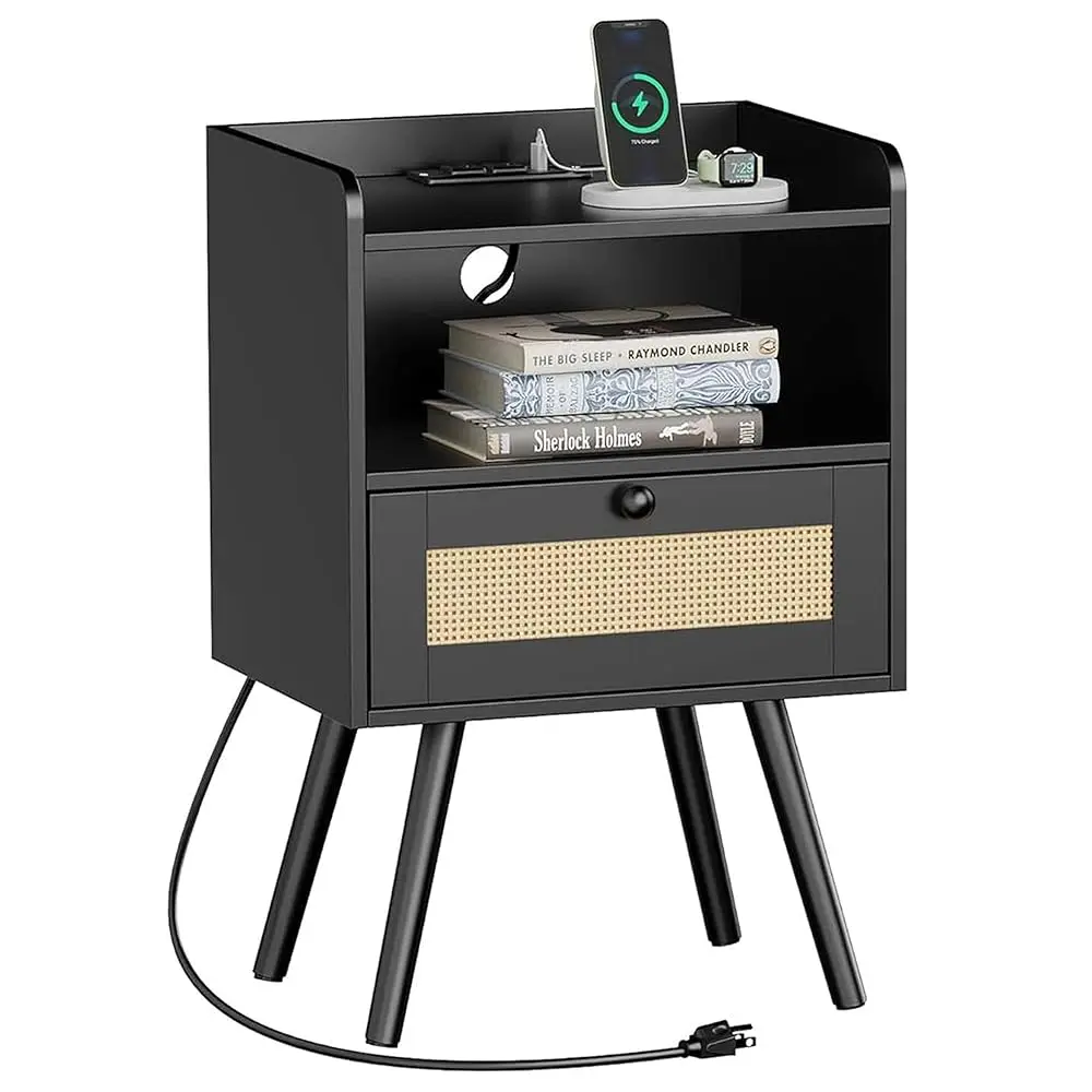 Nightstand With Charging Station & Rattan-Like Decor Drawer, Rattan End Table With Solid Wood Feet, Bed Side Table With Open
Nightstand With Charging Station & Rattan-Like Decor Drawer, Rattan End Table With Solid Wood Feet, Bed Side Table With Open