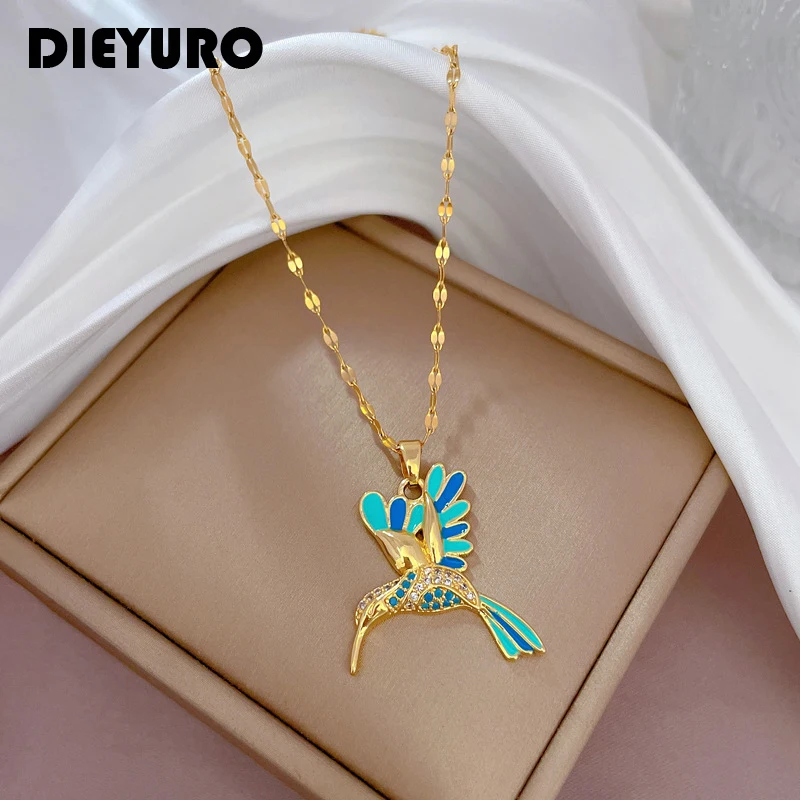 DIEYURO 316L Stainless Steel Blue Hummingbird Bird Pendant Necklace For Women Fashion Girls Clavicle Chain Jewelry Birthday Gift
DIEYURO 316L Stainless Steel Blue Hummingbird Bird Pendant Necklace For Women Fashion Girls Clavicle Chain Jewelry Birthday Gift