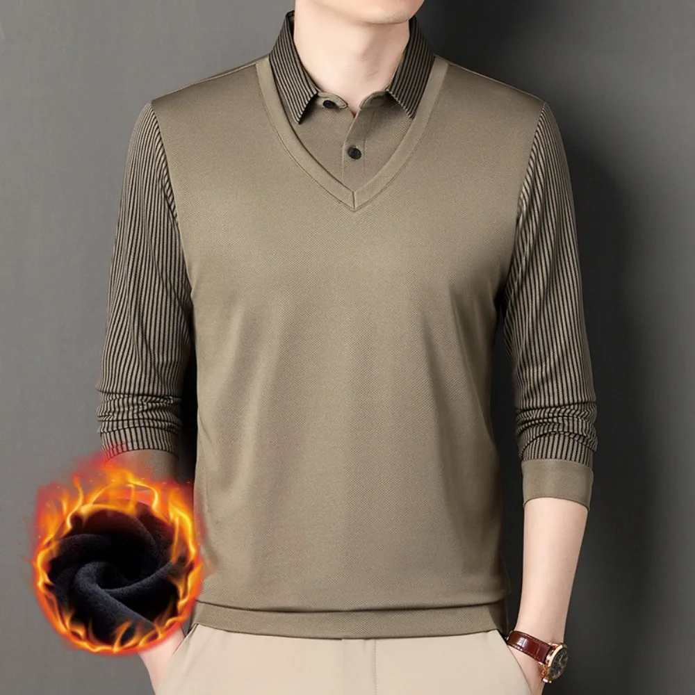 Lapel Long-sleeved T-shirt for Men in Autumn and Winter Casual Plus Velvet Warm Middle-aged Daddy's Base Shirt Top
Lapel Long-sleeved T-shirt for Men in Autumn and Winter Casual Plus Velvet Warm Middle-aged Daddy's Base Shirt Top