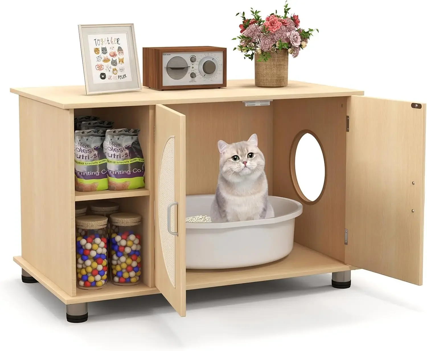 Cat Litter Box Enclosure, Hidden Litter Box Furniture with Sisal Scratching Board Doors, Wooden Pet House Side End Table
Cat Litter Box Enclosure, Hidden Litter Box Furniture with Sisal Scratching Board Doors, Wooden Pet House Side End Table