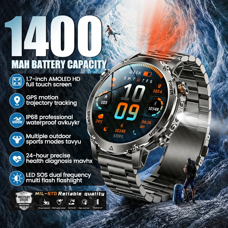 2026 New Military Built in 1400mAh Battery Smart Watch GPS SOS Flashlight BT Call AMOLED IP68 Waterproof Men Sports Smartwatches
2026 New Military Built in 1400mAh Battery Smart Watch GPS SOS Flashlight BT Call AMOLED IP68 Waterproof Men Sports Smartwatches