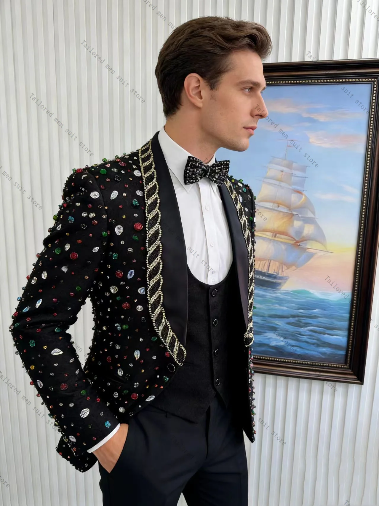 Luxury Crystals Men Suits Pants Set 2 Pcs Black Blazer+Cotton Trousers Groom Wedding Tuxedos Jacket Formal Office Business Coat
Luxury Crystals Men Suits Pants Set 2 Pcs Black Blazer+Cotton Trousers Groom Wedding Tuxedos Jacket Formal Office Business Coat