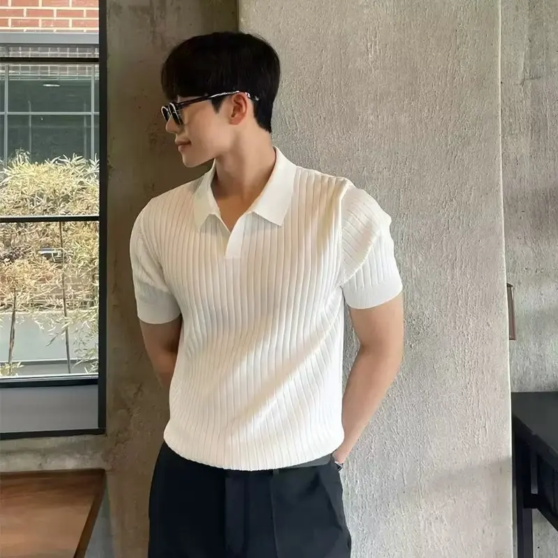 Ice Silk Knitted Short Sleeve Shirt Men's Slim Fit V-Neck Striped Base Shirt Fashionable Summer 2024 Daily Wear Polyeste...
Ice Silk Knitted Short Sleeve Shirt Men's Slim Fit V-Neck Striped Base Shirt Fashionable Summer 2024 Daily Wear Polyeste...