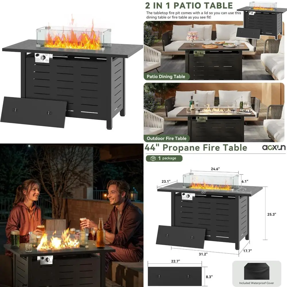 Outdoor Gas Fire Pit Table - 60,000 BTU Propane with Removable Lid, Waterproof Cover, Lava Rocks, Rectangle Glass, High-End Pati
Outdoor Gas Fire Pit Table - 60,000 BTU Propane with Removable Lid, Waterproof Cover, Lava Rocks, Rectangle Glass, High-End Pati