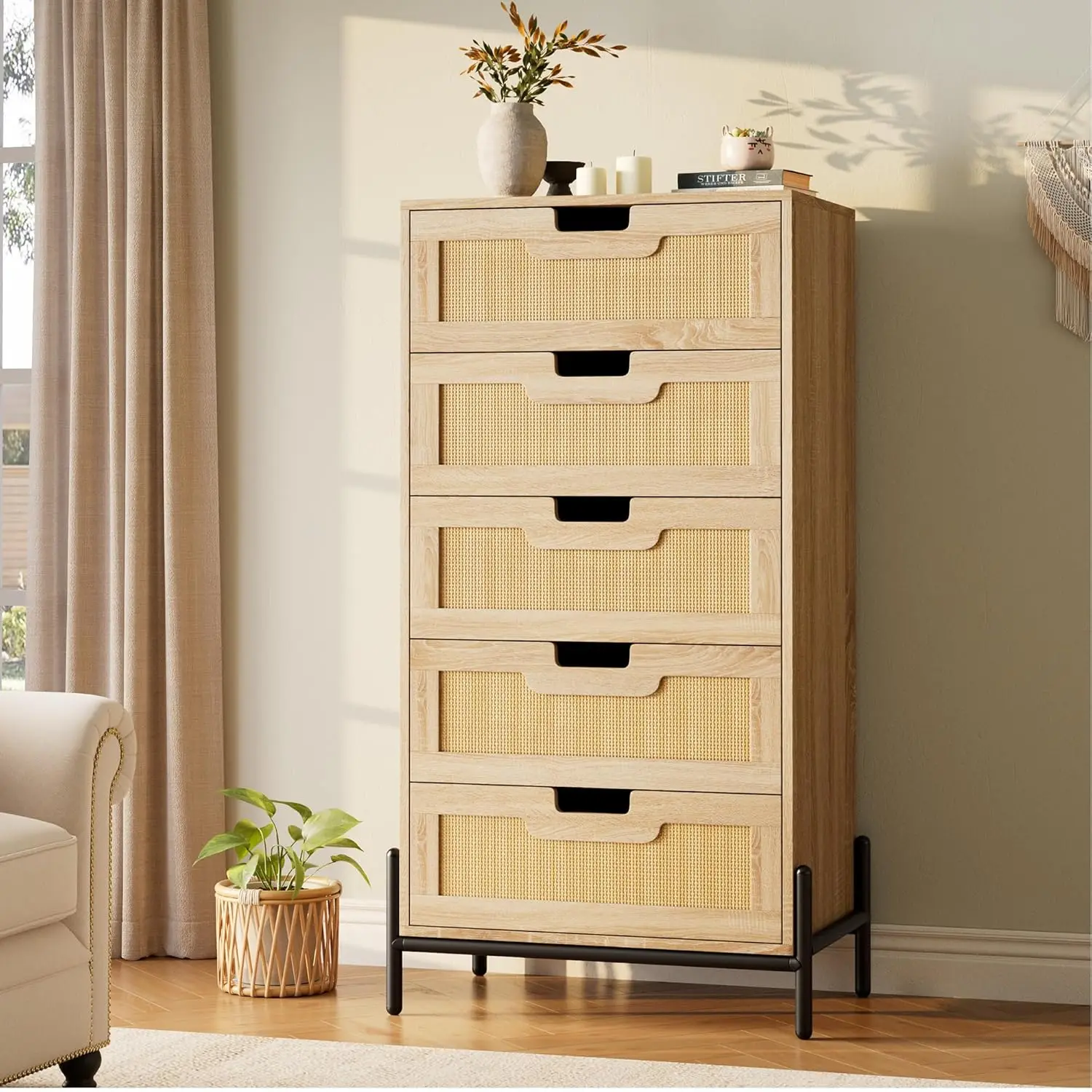 Natural Rattan 5 Drawer Dresser Wooden Chest Farmhouse Storage Cabinet Metal Legs Bedroom Entryway Living Room Oak Customized
Natural Rattan 5 Drawer Dresser Wooden Chest Farmhouse Storage Cabinet Metal Legs Bedroom Entryway Living Room Oak Customized