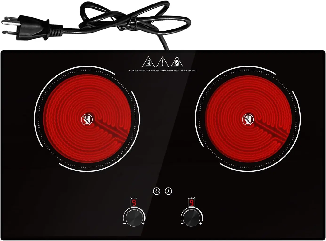 2400W 24' Electric Cooktop, 2-Burner Hot Plate with Knob Control, 9 Power Levels, Child Lock & Timer
2400W 24' Electric Cooktop, 2-Burner Hot Plate with Knob Control, 9 Power Levels, Child Lock & Timer