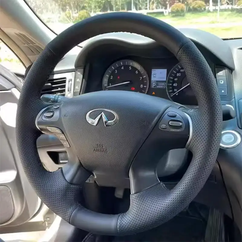 100% для Infiniti JX35 M M25 M35 M37 M56 Q70 QX60 Nissan Murano, прошитый вручную черный чехол из натуральной кожи на руль автомобиля
100% для Infiniti JX35 M M25 M35 M37 M56 Q70 QX60 Nissan Murano, прошитый вручную черный чехол из натуральной кожи на руль автомобиля