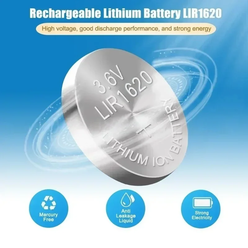 LIR1620 3.6V 30mAh Rechargeable Button Lithium Battery Cell - USB Charger Charging Cable Included - Equivalent to CR1620
LIR1620 3.6V 30mAh Rechargeable Button Lithium Battery Cell - USB Charger Charging Cable Included - Equivalent to CR1620