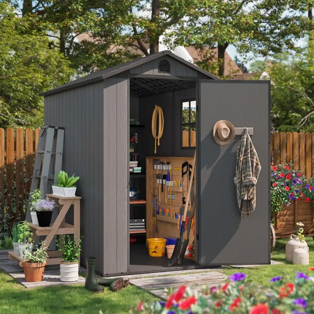 4 x 6 Resin Storage Shed with loor, Outdoor Plastic Garden Shed with Lockable Door & Window, Easy Assembly Tool Shed or Backyard
4 x 6 Resin Storage Shed with loor, Outdoor Plastic Garden Shed with Lockable Door & Window, Easy Assembly Tool Shed or Backyard