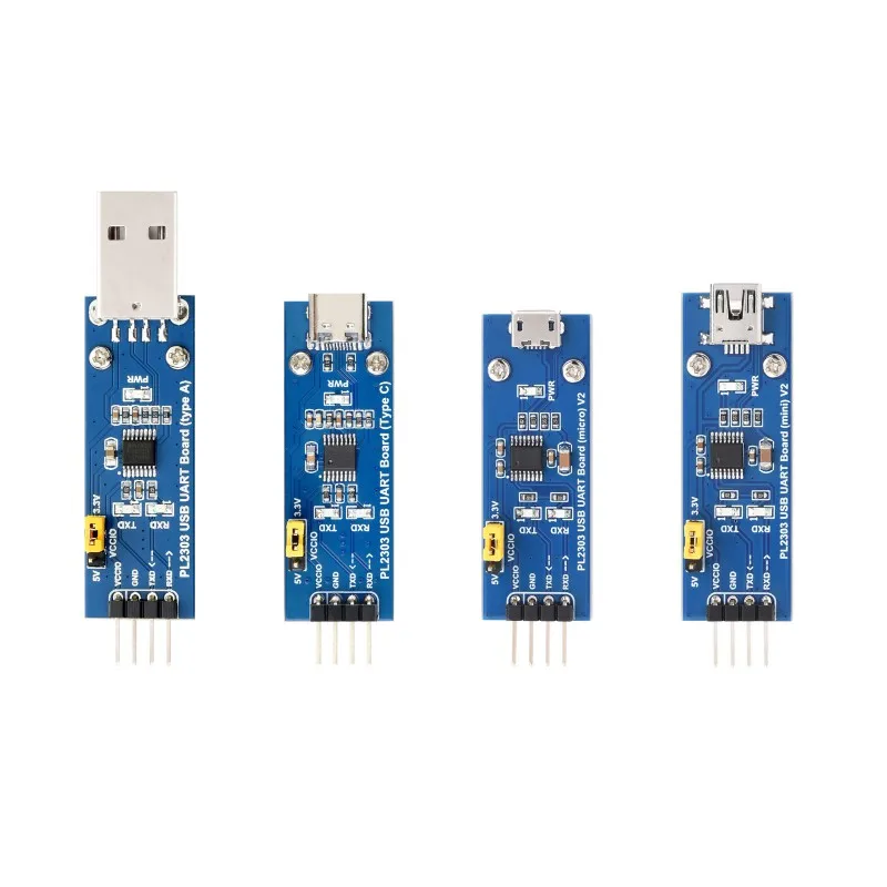 Waveshare Micro / Mini / Type A / Type C Connector, PL2303 USB To UART (TTL) Communication Module, Adopts PL2303GS New Version
Waveshare Micro / Mini / Type A / Type C Connector, PL2303 USB To UART (TTL) Communication Module, Adopts PL2303GS New Version