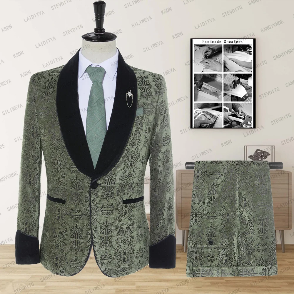 Jacquard Men's Suits Luxury Velvet Shawl Lapel One Button Blazer Sets 2 Piece Costume Fashion Stage Wedding Party Tuxedo
Jacquard Men's Suits Luxury Velvet Shawl Lapel One Button Blazer Sets 2 Piece Costume Fashion Stage Wedding Party Tuxedo