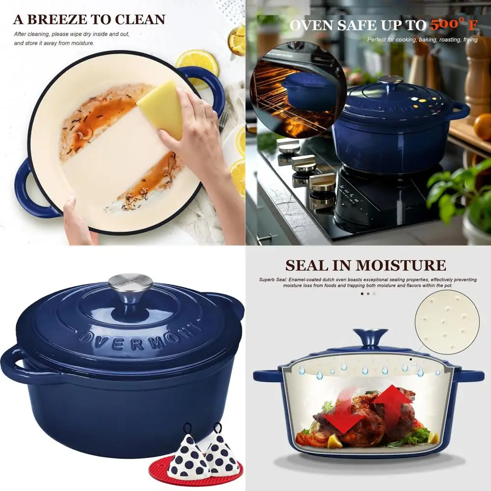 5.5 Quart Enamel Cast Iron Dutch Oven with Lid and Cotton Potholders - Versatile Cookware for Braising, Stews, Roasting, and Bre
5.5 Quart Enamel Cast Iron Dutch Oven with Lid and Cotton Potholders - Versatile Cookware for Braising, Stews, Roasting, and Bre