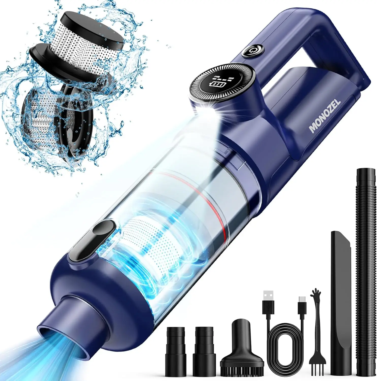 Cordless Handheld Vacuum with Brushless Motor, 15kPa Powerful Suction, LED Light, Type C Port, 2 Filters for Home, Pet and Car
Cordless Handheld Vacuum with Brushless Motor, 15kPa Powerful Suction, LED Light, Type C Port, 2 Filters for Home, Pet and Car