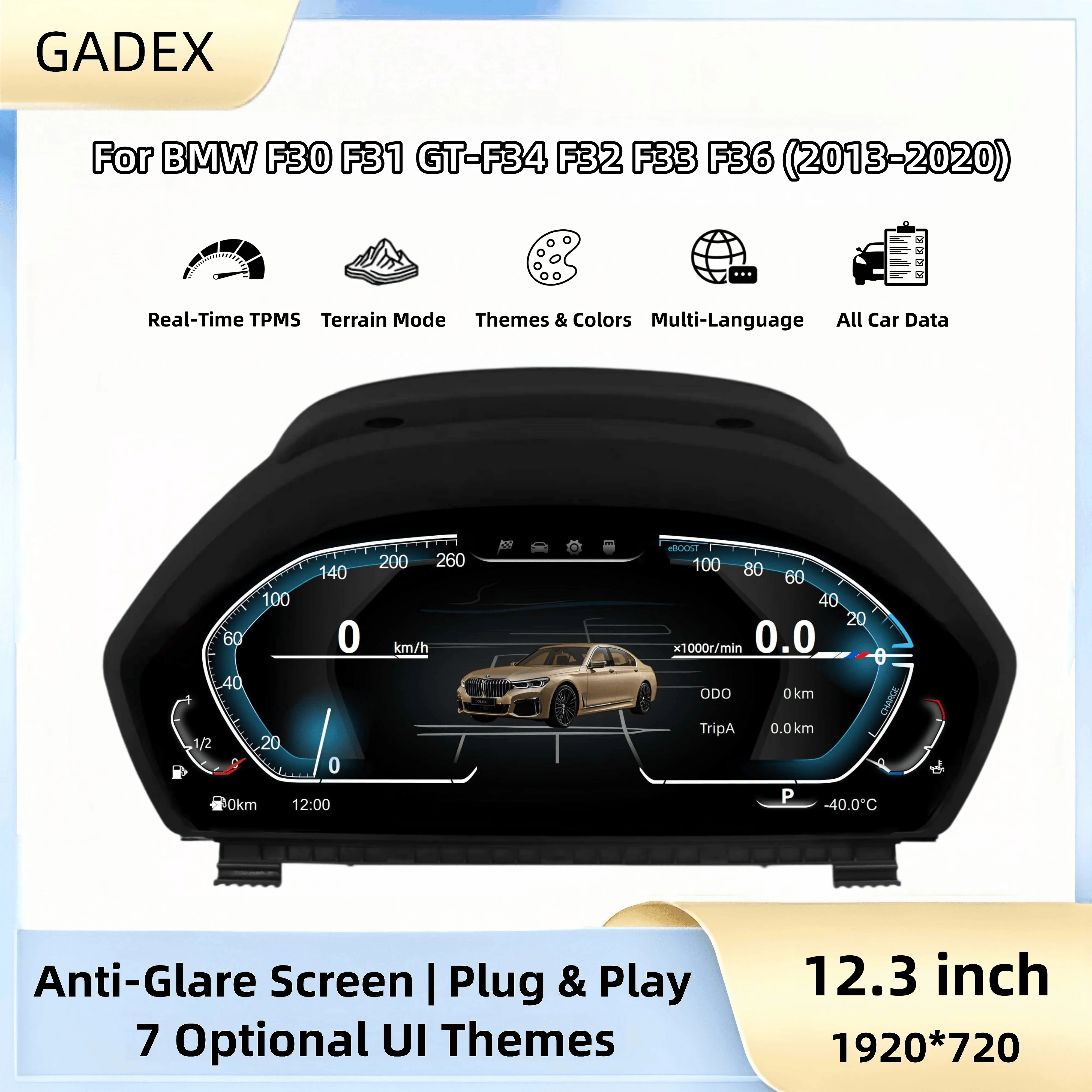 12.3 Inch 1920*720 HD Linux For BMW F30 F31 GT-F34 F32 F33 F36 2013-2020 LCD Digital Instrument Cluster Virtual Cockpit Speedometer Car Dashboard Replacement Panel Auto Modified Gauge
12.3 Inch 1920*720 HD Linux For BMW F30 F31 GT-F34 F32 F33 F36 2013-2020 LCD Digital Instrument Cluster Virtual Cockpit Speedometer Car Dashboard Replacement Panel Auto Modified Gauge