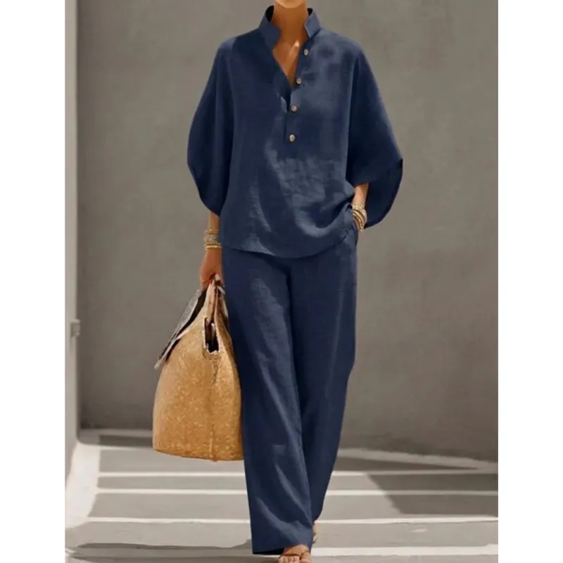 New Women's Summer Casual Shirt Tops Wide-leg Pants Two-piece Set Fashionable And Elegant Commuting Suit
New Women's Summer Casual Shirt Tops Wide-leg Pants Two-piece Set Fashionable And Elegant Commuting Suit