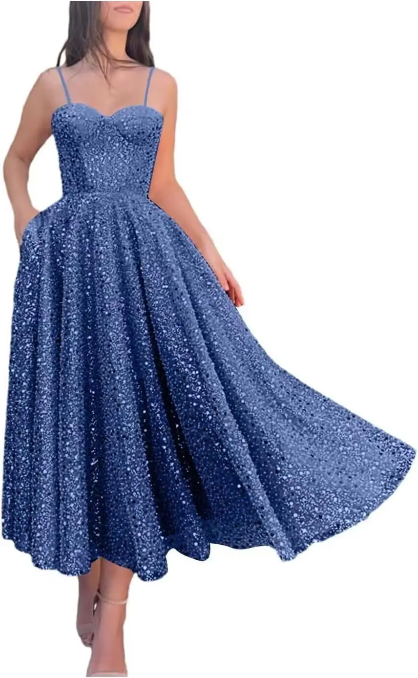 Long A-line Glitter Tea Length Party Homecoming Dress for Women Spaghetti Sequin Prom Dress Formal Evening Cocktail Gown
Long A-line Glitter Tea Length Party Homecoming Dress for Women Spaghetti Sequin Prom Dress Formal Evening Cocktail Gown
