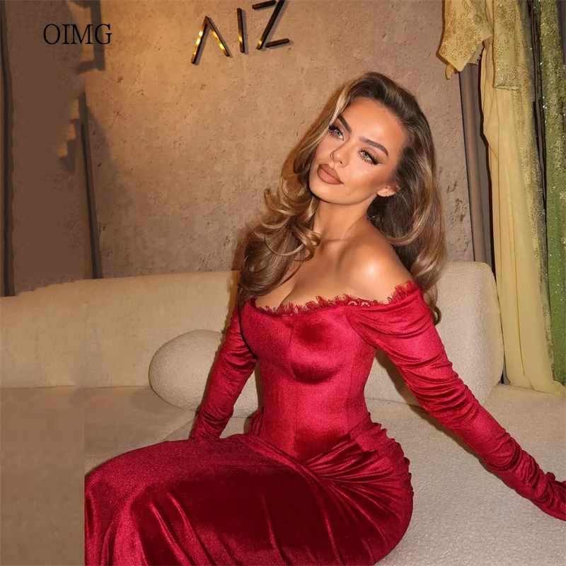 OIMG Chic Red Off The Shoulder Mermaid Prom Gowns Backless Party Gown Velvet Floor Length Gala-ready Evening Dress Customized
OIMG Chic Red Off The Shoulder Mermaid Prom Gowns Backless Party Gown Velvet Floor Length Gala-ready Evening Dress Customized