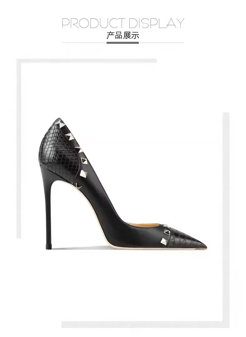 genuine leather black rivet high heels for women 2024 new item slim heel pointed shallow mouth plaid splicing single heel shoes
genuine leather black rivet high heels for women 2024 new item slim heel pointed shallow mouth plaid splicing single heel shoes