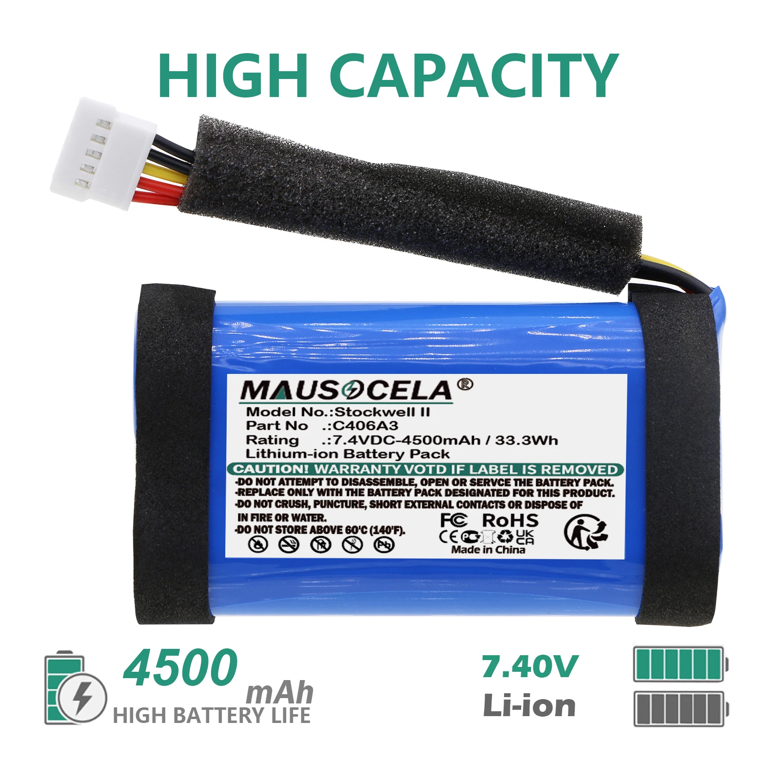 4500mAh Speaker Battery For Marshall:Stockwell II,C406A3,C406A3-1,+Toolkit,-- Li-ion--7.40V--4500mAh / 33.3Wh
4500mAh Speaker Battery For Marshall:Stockwell II,C406A3,C406A3-1,+Toolkit,-- Li-ion--7.40V--4500mAh / 33.3Wh