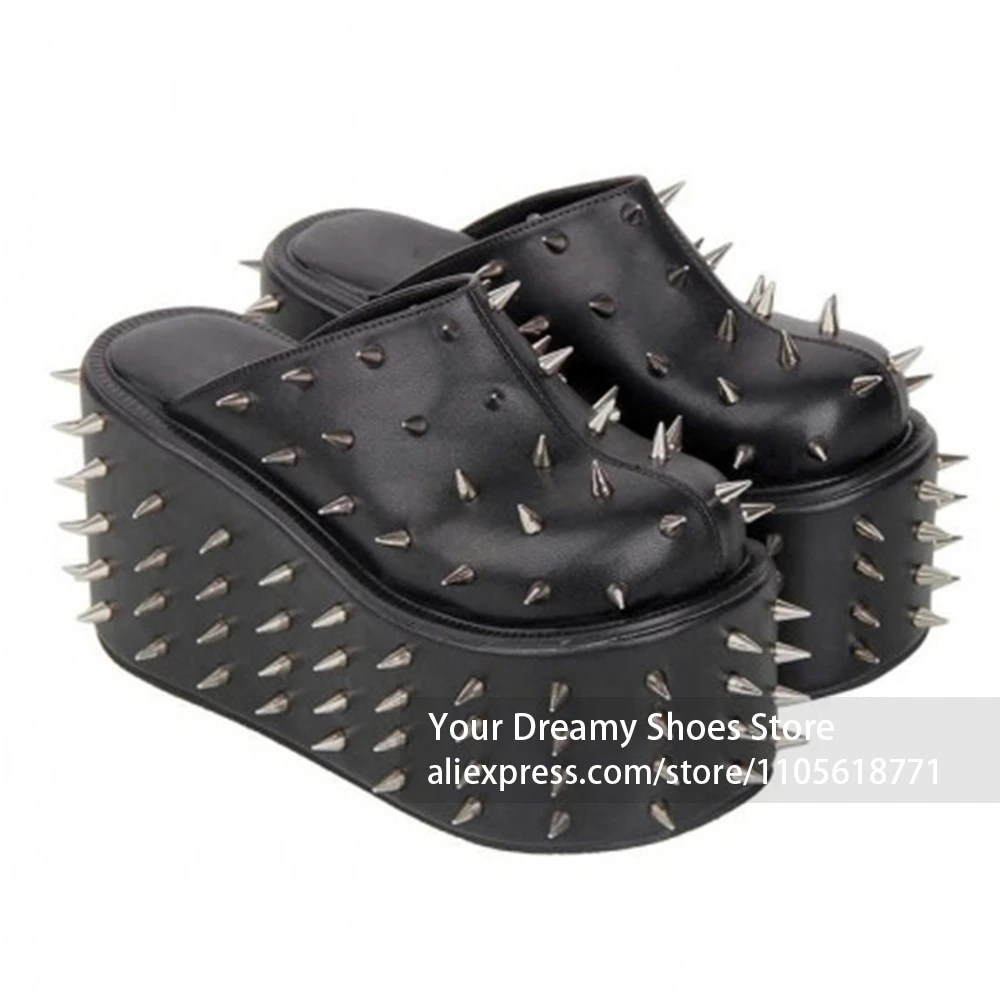 Gothic Punk All Metal Spike Rivet Platform Wedge Mules Closed Round Toe Slip On Purple Chunky Sole Alt Fashion Sandals for Women
Gothic Punk All Metal Spike Rivet Platform Wedge Mules Closed Round Toe Slip On Purple Chunky Sole Alt Fashion Sandals for Women