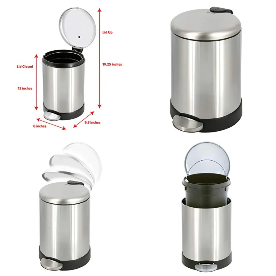 Small Trash Can, 1.2 Gallon Round Steel Garbage Bin with Soft Close Lid Step Feet Pedal Metal Waste Basket with Removable Inner
Small Trash Can, 1.2 Gallon Round Steel Garbage Bin with Soft Close Lid Step Feet Pedal Metal Waste Basket with Removable Inner