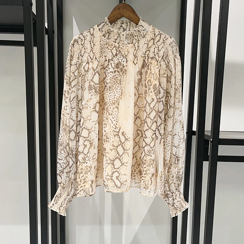 Snake-print Women's Shirt Y2K Pleated Wood Ear Collar Elegant Commuter Versatile Long-Sleeve Top 2025 Early Autumn New Arrival
Snake-print Women's Shirt Y2K Pleated Wood Ear Collar Elegant Commuter Versatile Long-Sleeve Top 2025 Early Autumn New Arrival